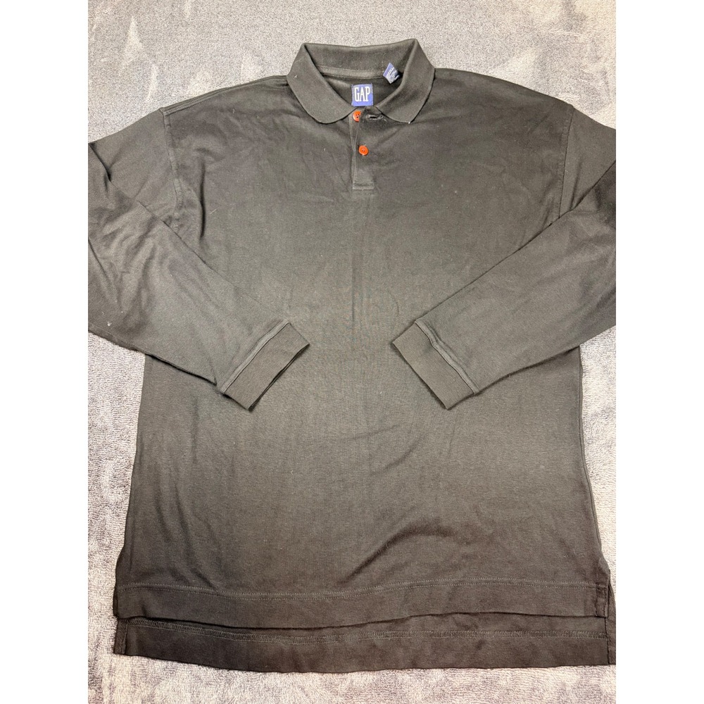 Vintage Y2K Gap Mens Long Sleeve Polo Shirt Black Cotton Small (Fits Large)